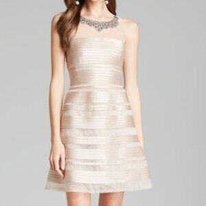 BCBGMaxAzria Morgane Champagne Embellished Yoke Dress 10